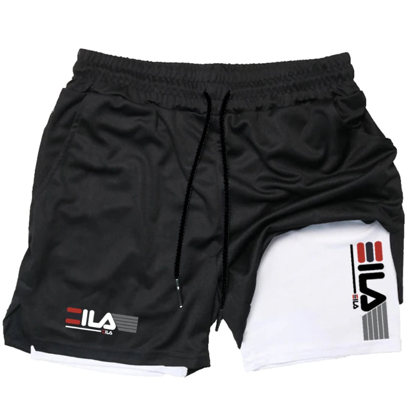 Men’s 2-in-1 Running Shorts – black white