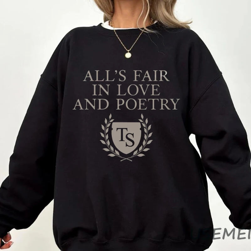 TPD All's Fair in Love and Poetry Women's Crewneck Sweatshirt - Tortured Poets Department Hoodie - black