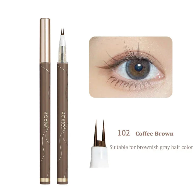 Komer eyebrow pencil with an eye close-up and product details on a white background