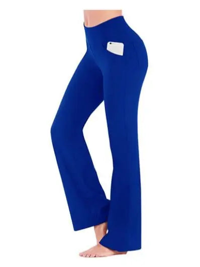 Women’s elegant high-waisted palazzo trousers with wide flared legs, designed for professional or formal wear blue 02