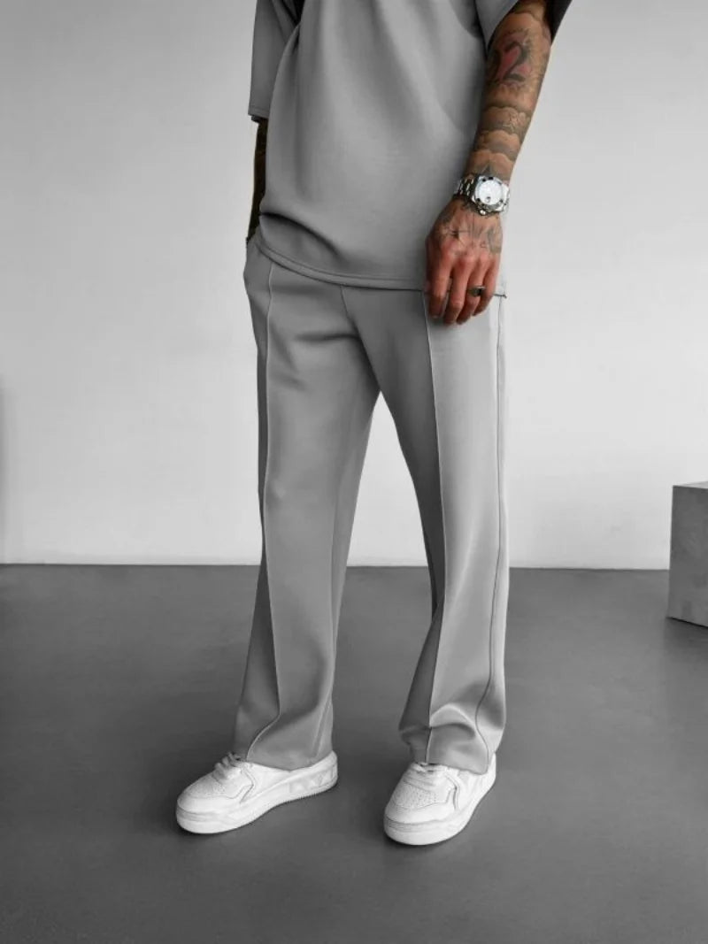 Men’s casual solid-color pants with elastic waist, drawstring closure, and side pockets gray 2