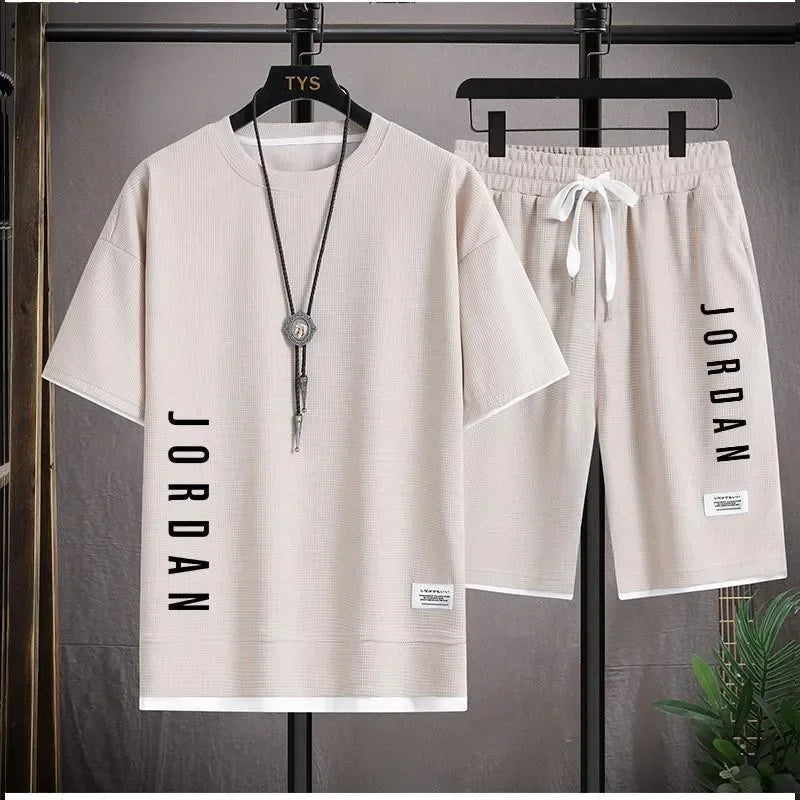 Men's T-shirt + shorts two-piece - beige 01