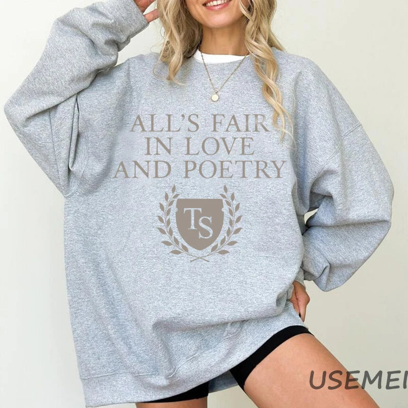 TPD All's Fair in Love and Poetry Women's Crewneck Sweatshirt - Tortured Poets Department Hoodie. - grey