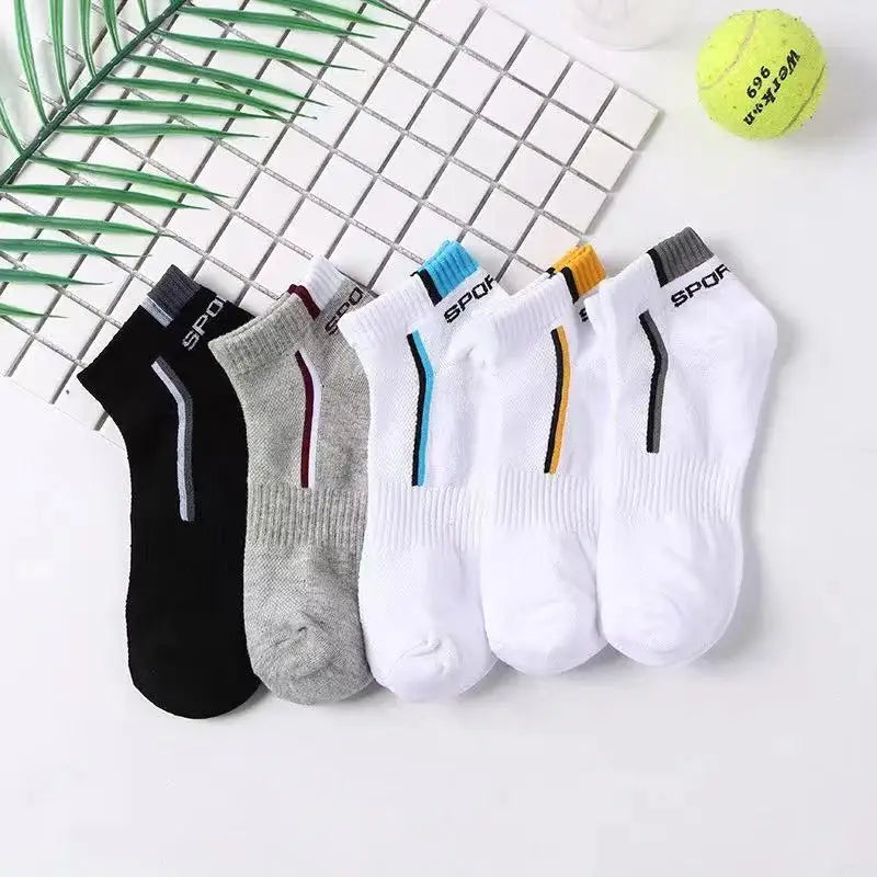 5 pairs of men's striped cotton ankle sports socks, breathable and sweat-absorbing -03