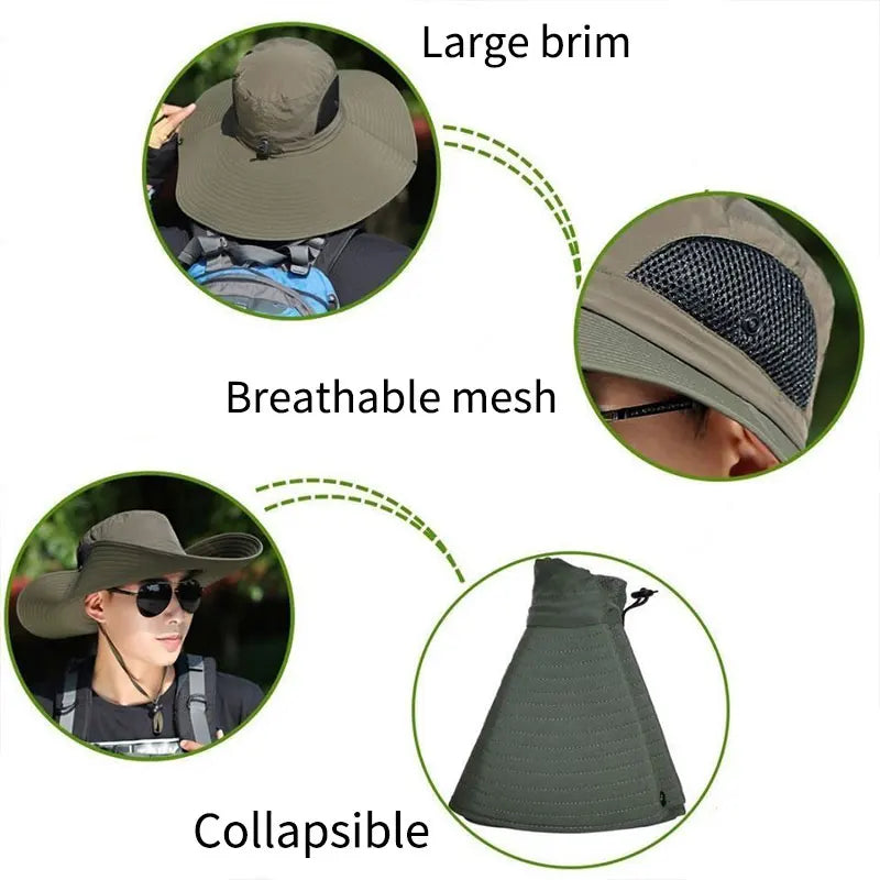 15CM large brim sun hat with mesh for UV protection, ideal for men and women outdoors - large brim