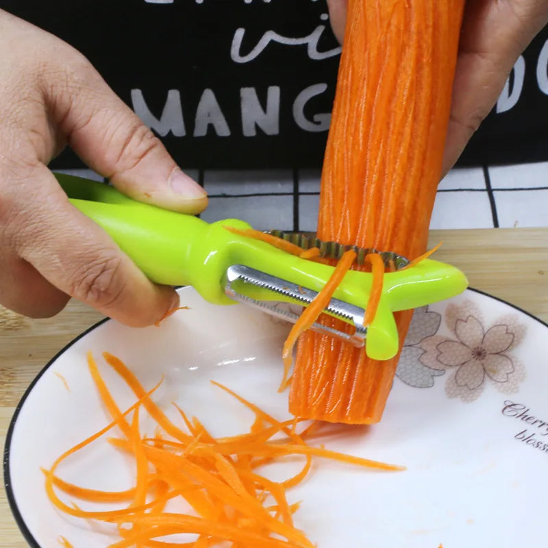 Stainless Steel 3-in-1 Peeler with Plastic Handle for Vegetables and Fruits - green