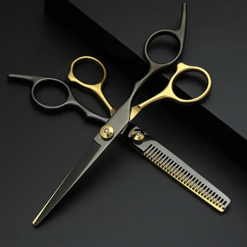 Professional Black and Golden Stainless Steel Hair Cutting Scissors and Thinning Shears -08