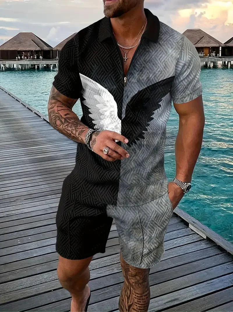 Polo Shirt + Shorts Set - gray black