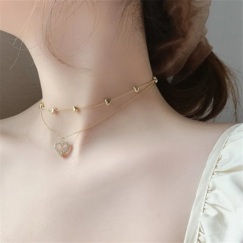 Golden crystal circle pendant necklace for women – elegant trendy jewelry heart shape