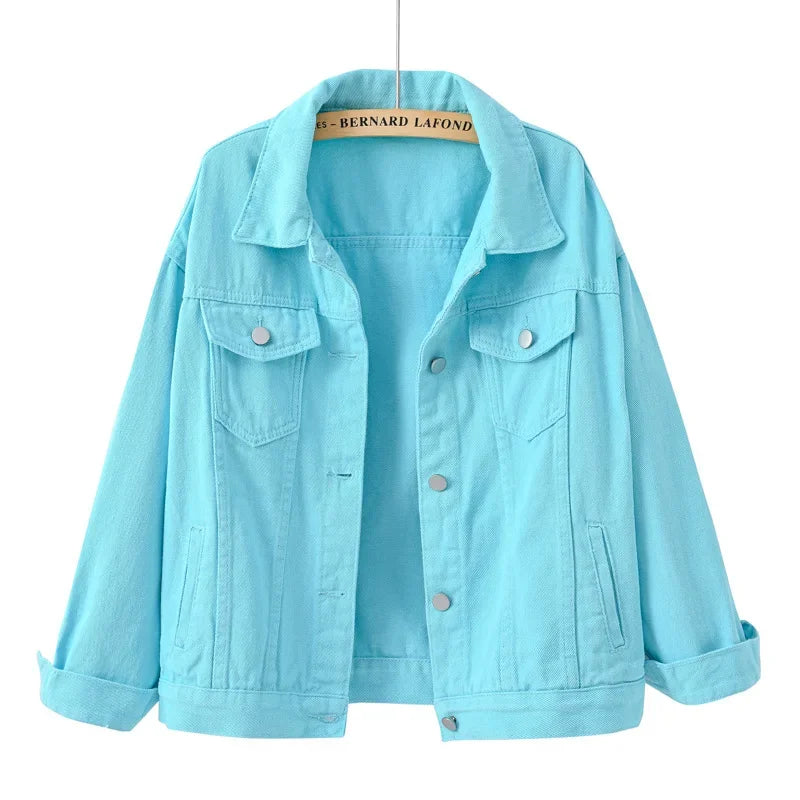 Light blue denim jacket on a white background