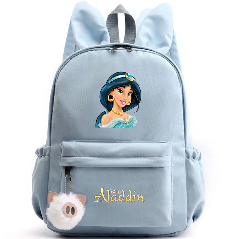 Light blue backpack with Disney Princess design on a white background