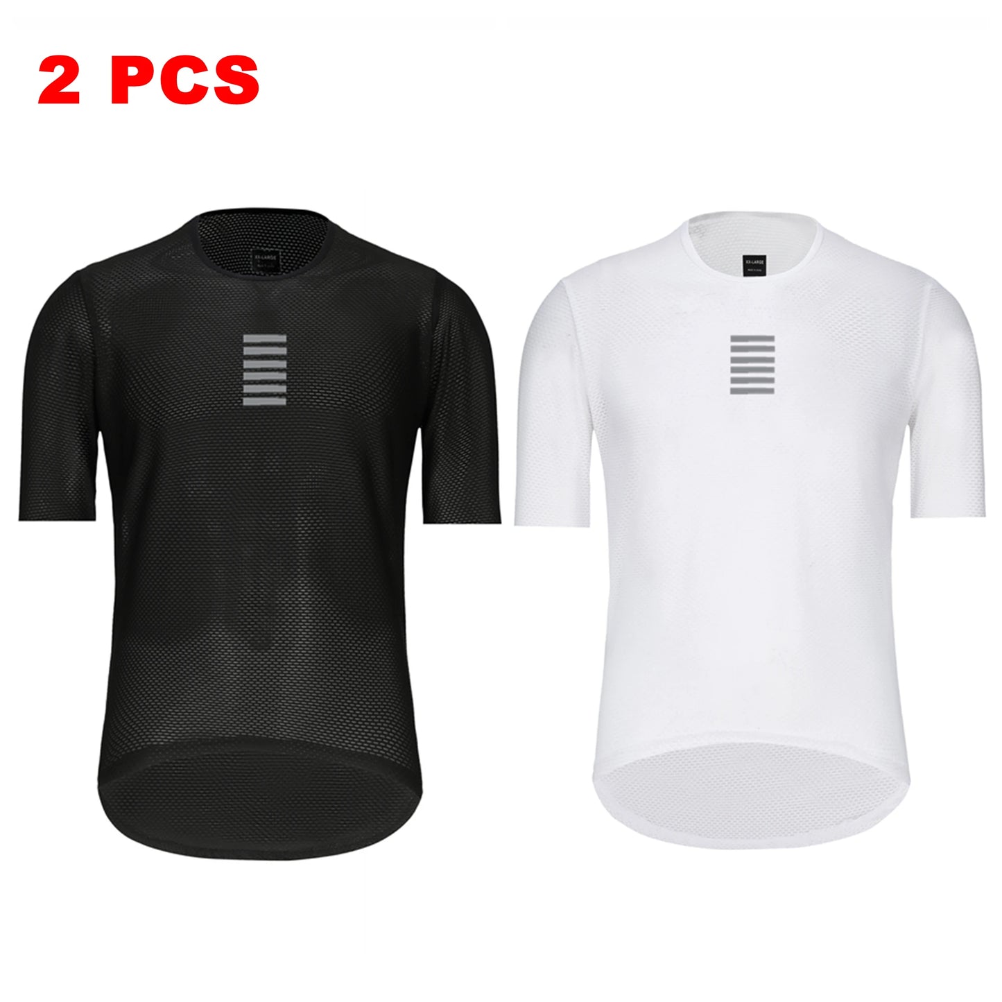 Set of two Rsantce 2024 men’s summer cycling undershirts designed with breathable mesh fabric one white one black short sleeves
