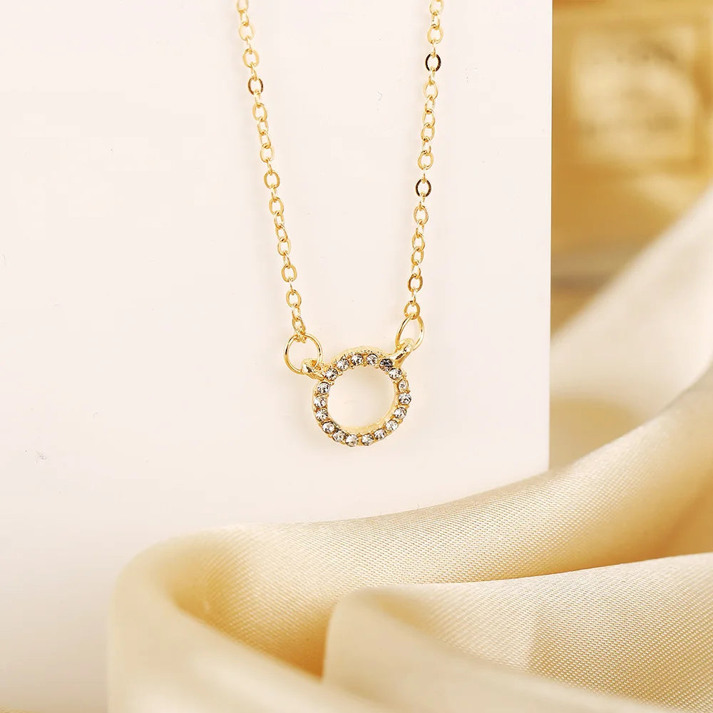 Golden crystal circle pendant necklace for women – elegant trendy jewelry gold color