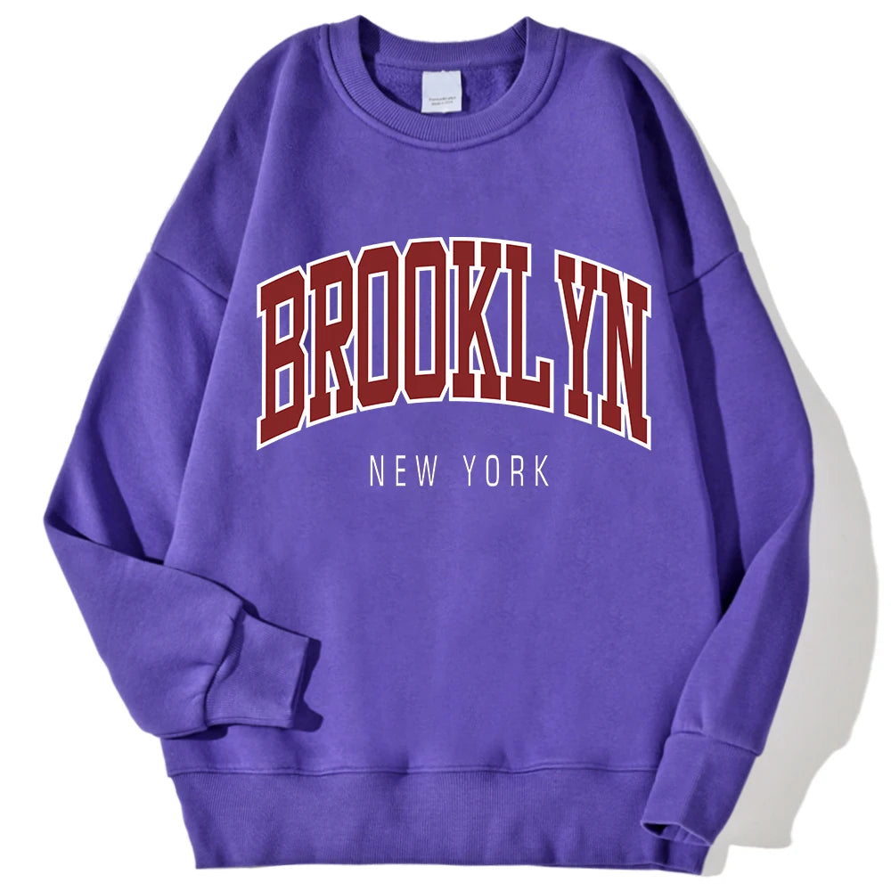 Brooklyn New Work Printed Hoodie Women’s Cotton Colorful Casual Top - purple