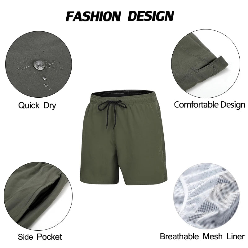 Escatch men’s quick dry swim trunks with zipper pockets and mesh lining in stylish beachwear design fashion design