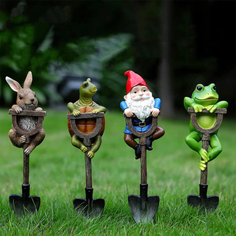 Creative resin garden decorations featuring frog, rabbit, and turtle with shovel for outdoor bonsai, lawn, patio, and balcony display 1