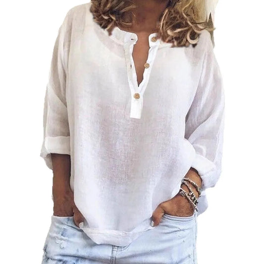 Summer Elegant Harajuku Oversized Shirts Long Sleeve Solid Color Loose Blouses Tops Casual Button V Neck Tunic Clothing Blusas