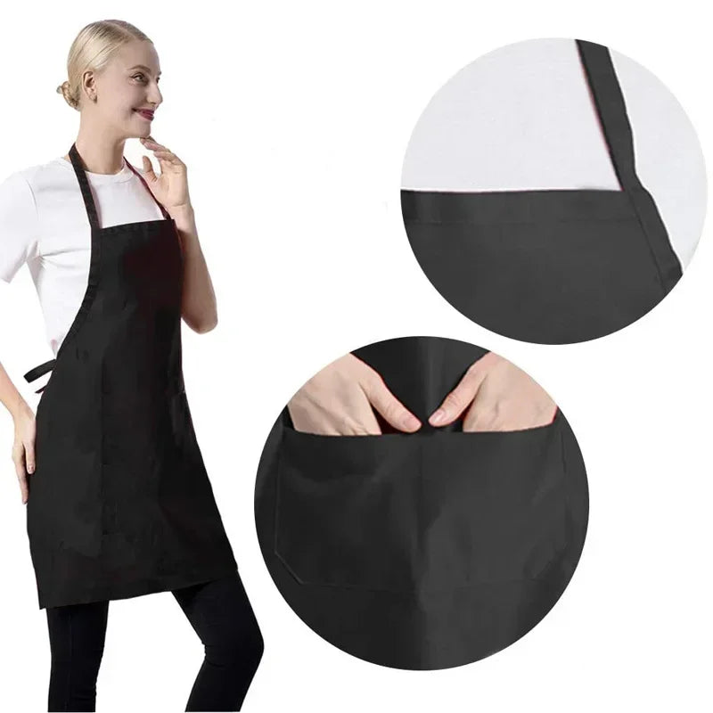 Unisex adjustable solid color cooking apron with front pocket for chefs, waiters, BBQ, kitchen, and salon use-black 03
