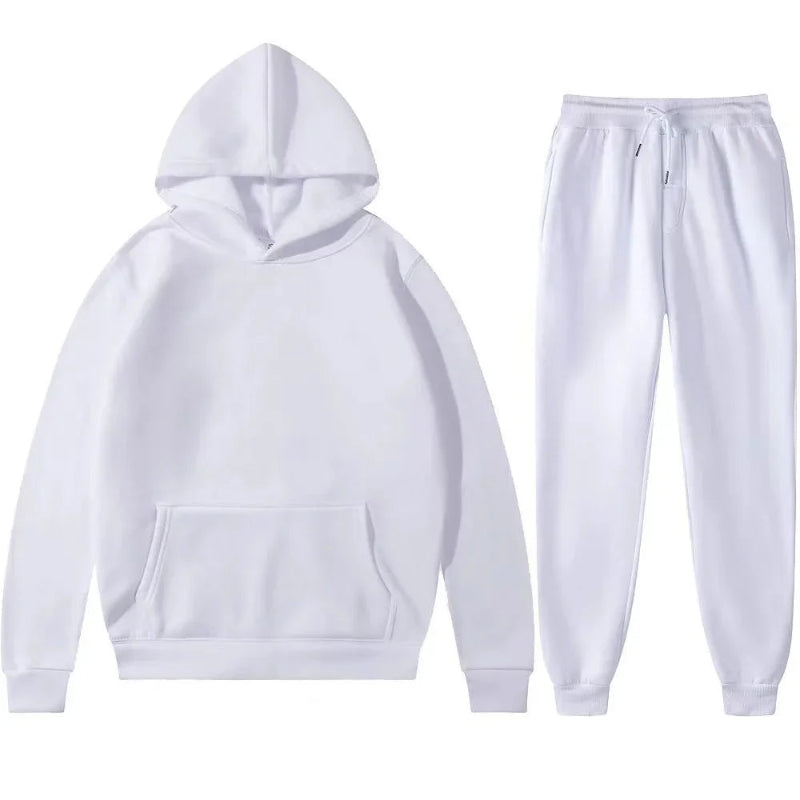 White hoodie and pants set on a white background