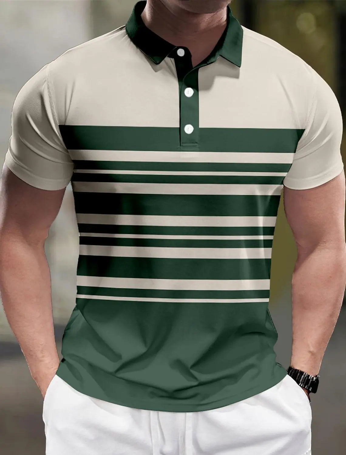 Men's Business Casual Polo Shirt - green white