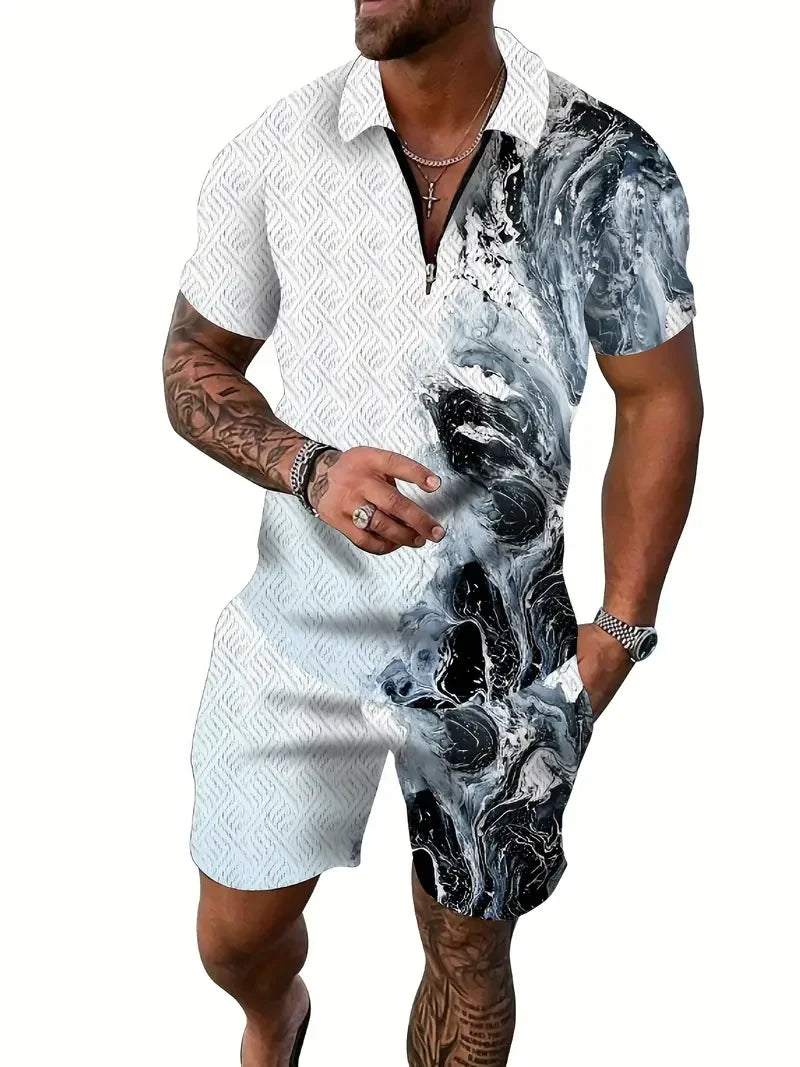 Polo Shirt + Shorts Set - white gray