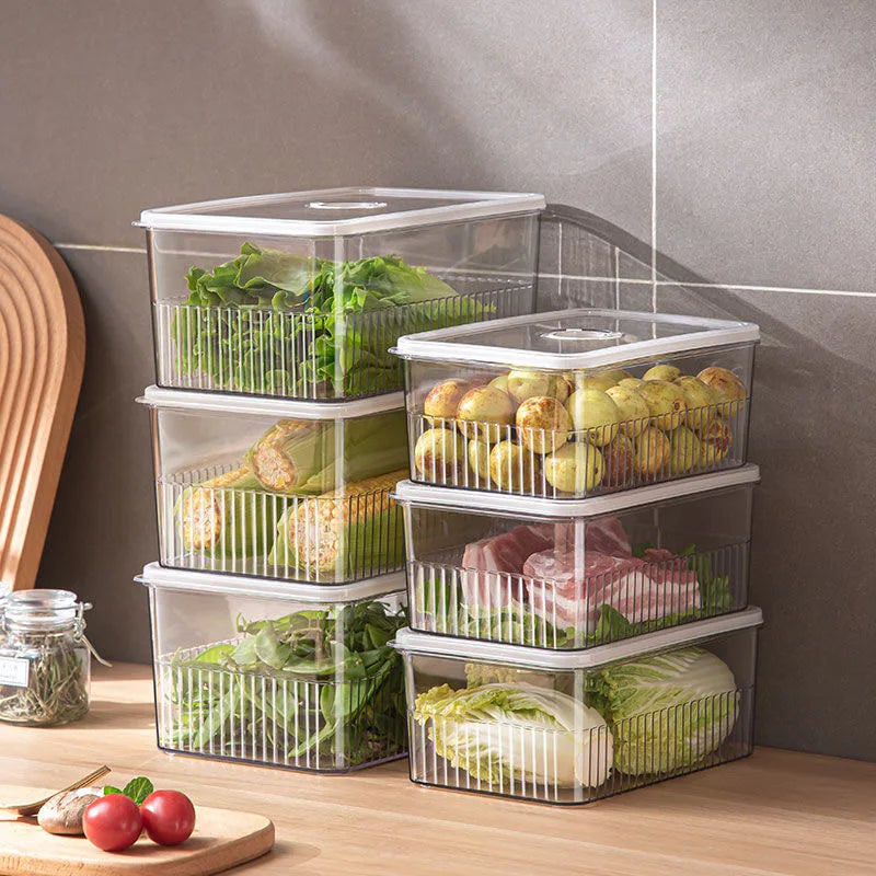 Transparent fridge food storage container for fruits, vegetables, and kitchen organization 66