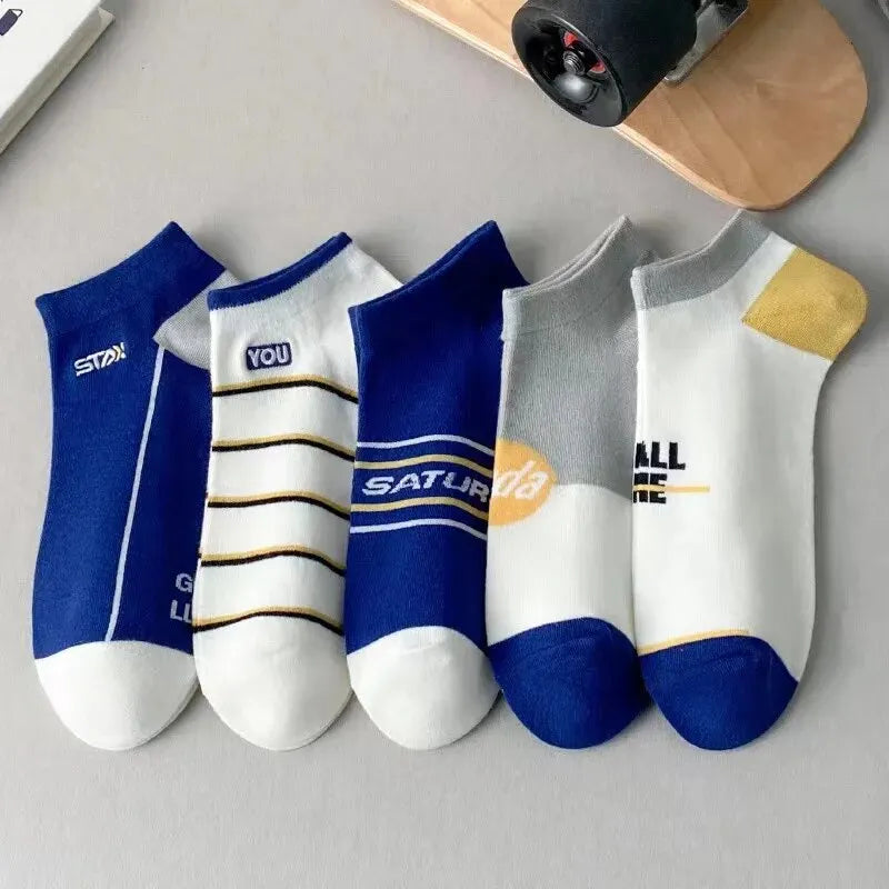 5 pairs of men's striped cotton ankle sports socks, breathable and sweat-absorbing-06