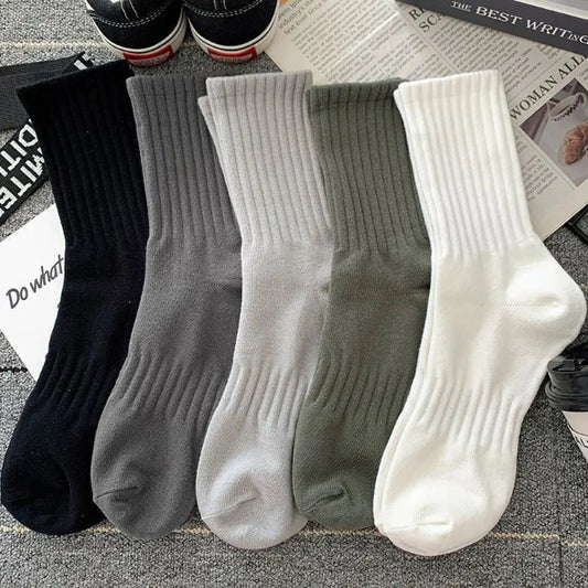Set of 5 pairs men’s solid color black and white warm sport socks for autumn and winter - colors