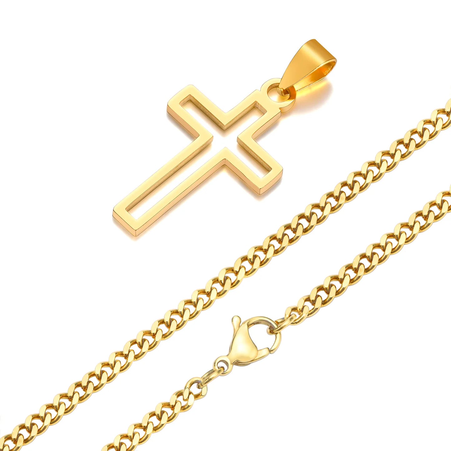 Mens Cutout Cross Necklaces. - gold 05