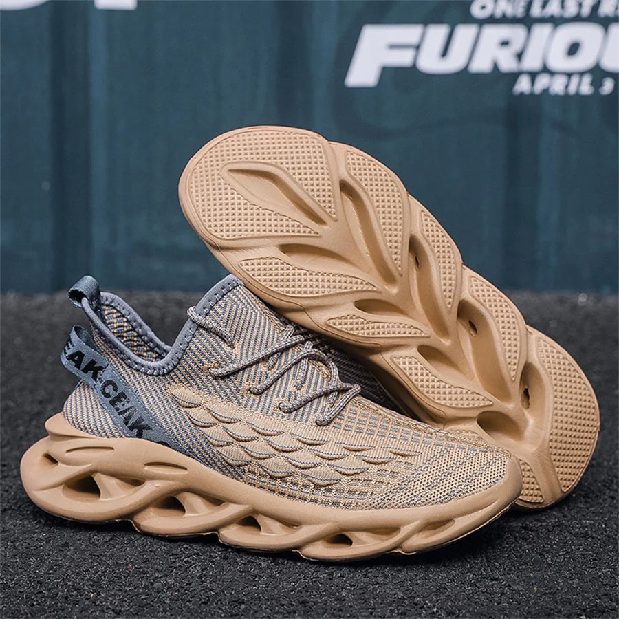 Unisex ultralight breathable running shoes with thick sole – casual sneakers-02 beige