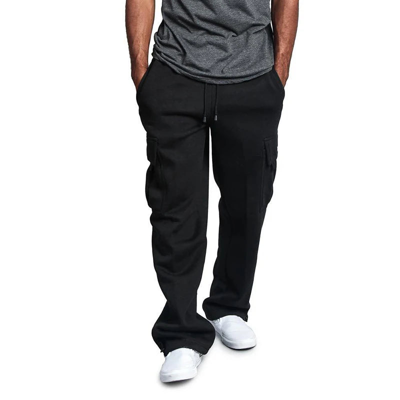 Men’s oversized straight fit jogger sweatpants with drawstring waist and multiple pockets-  black
