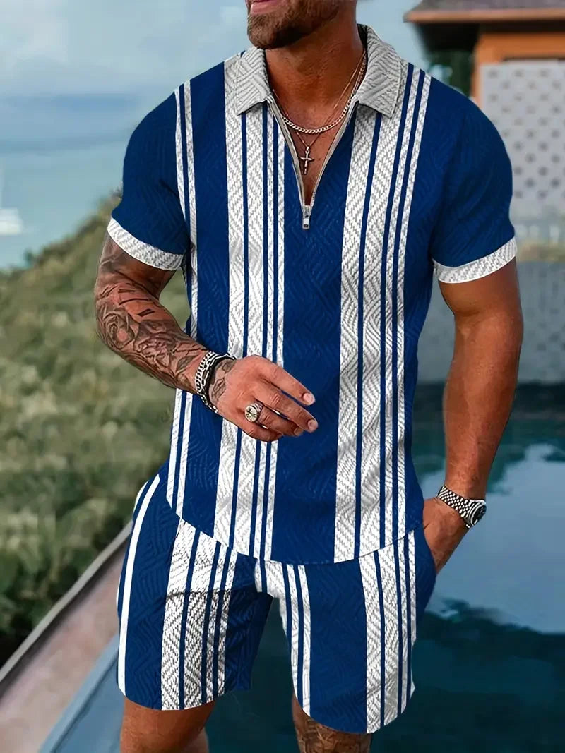 Polo Shirt + Shorts Set - blue white
