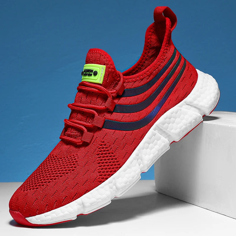 sneakers designed with breathable mesh and cushioned soles for all-day comfort in sports and casual wear. red 02