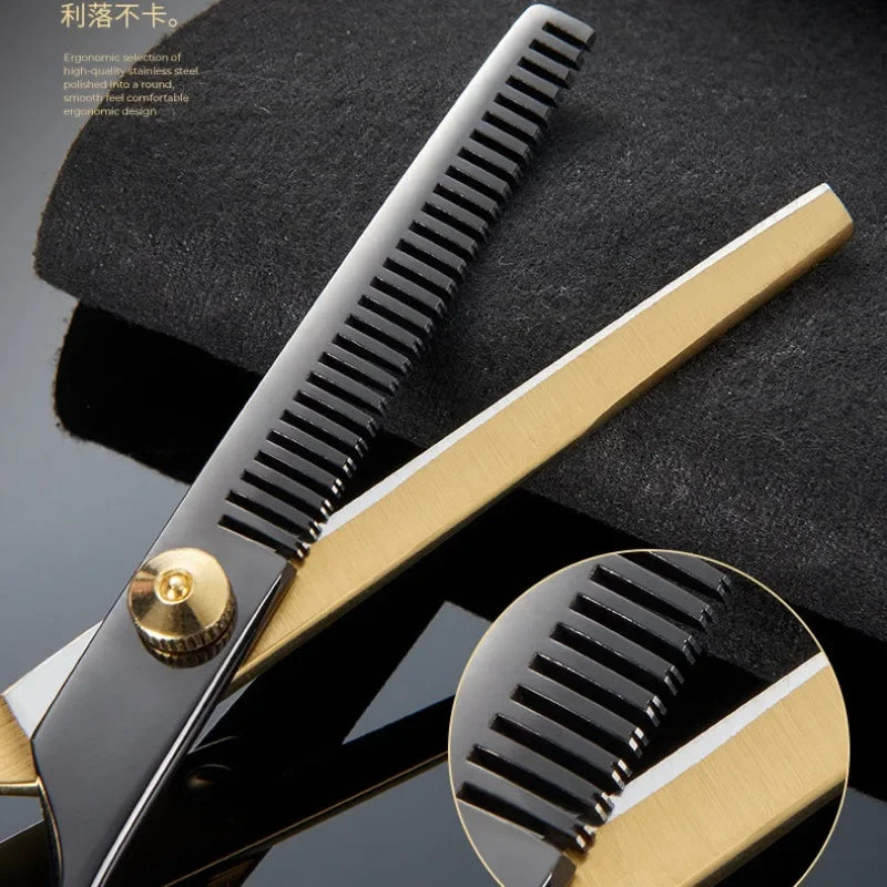 Professional Black and Golden Stainless Steel Hair Cutting Scissors and Thinning Shears -04