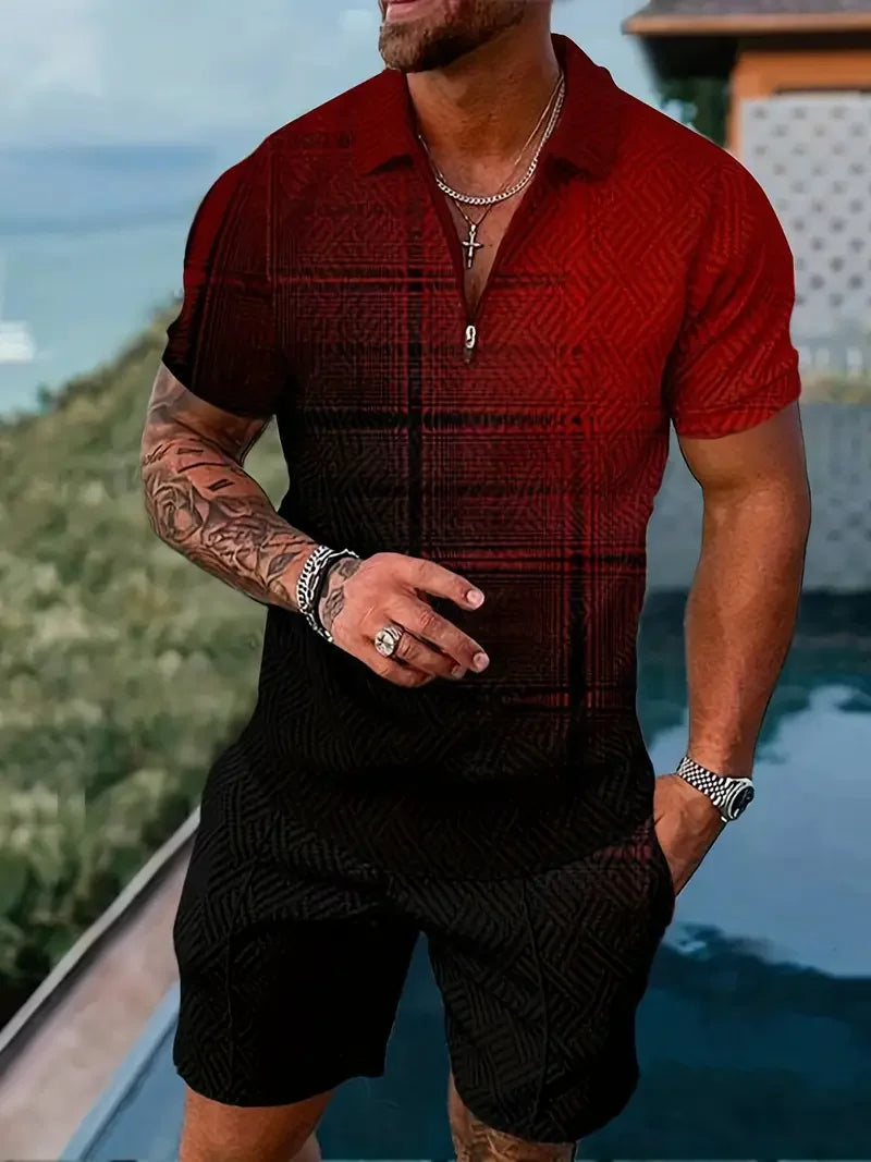 Polo Shirt + Shorts Set - red black