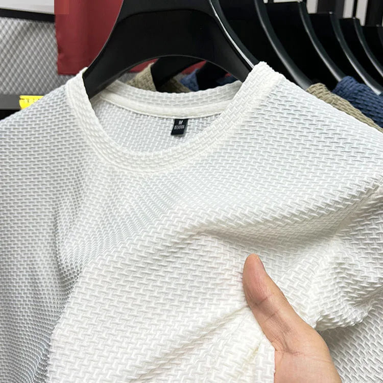 Men’s summer round neck short sleeve T-shirt M-5XL wrinkle-free breathable fabric. white