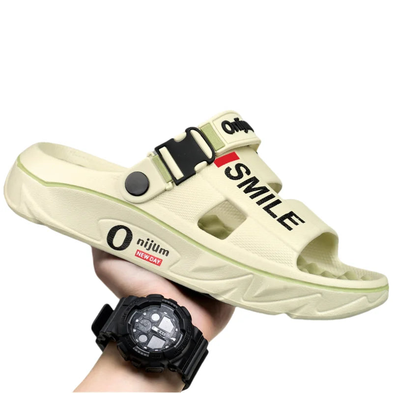 2025 men’s massage slippers soft indoor outdoor beach sandals slides clogs casual home shoes for men and women green