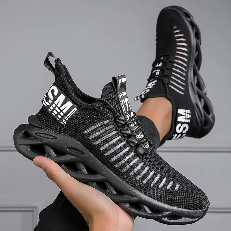 Men and women’s breathable mesh running sneakers – casual tennis sports shoes black