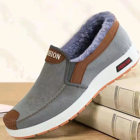 Men’s Winter Warm Slip‑On Sneakers – Plush Casual Cotton Shoes
