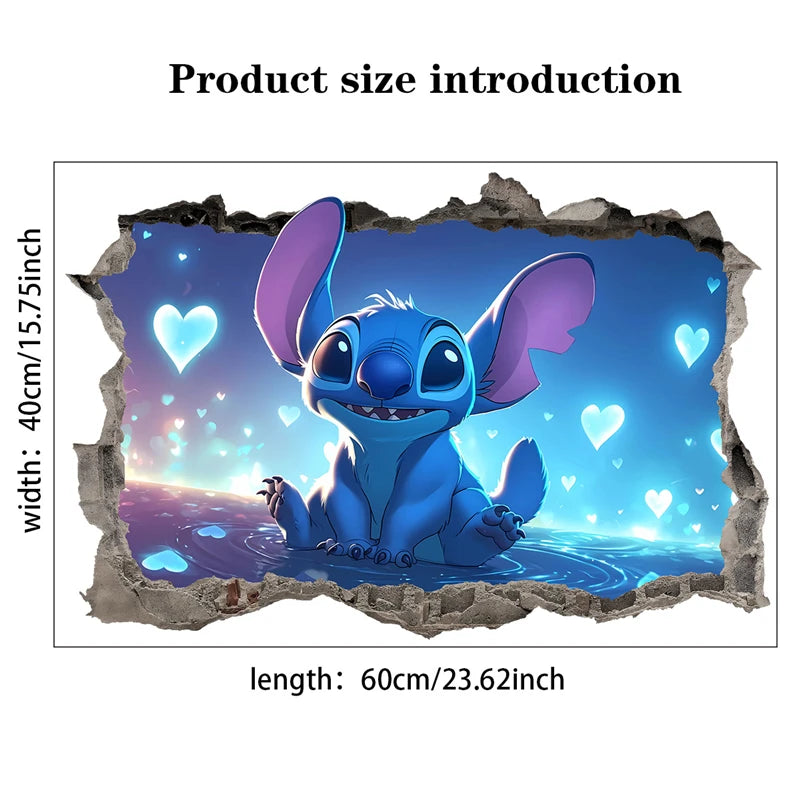 Wall decal of a cartoon character with dimensions displayed