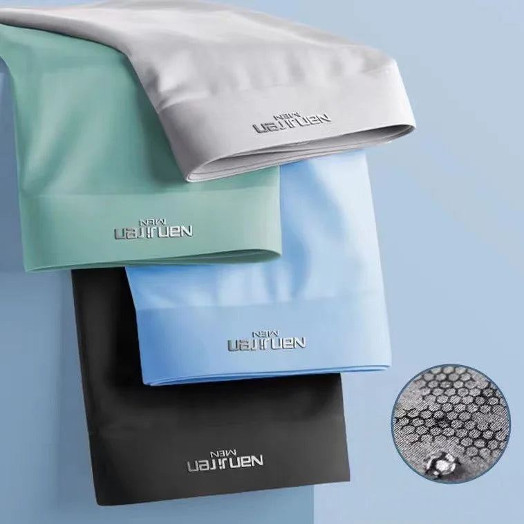 4-pack men’s ice silk boxer shorts in assorted colors with U convex pouch light colors