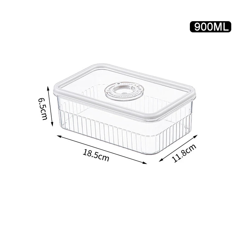 Transparent fridge food storage container for fruits, vegetables, and kitchen organization -dimensions