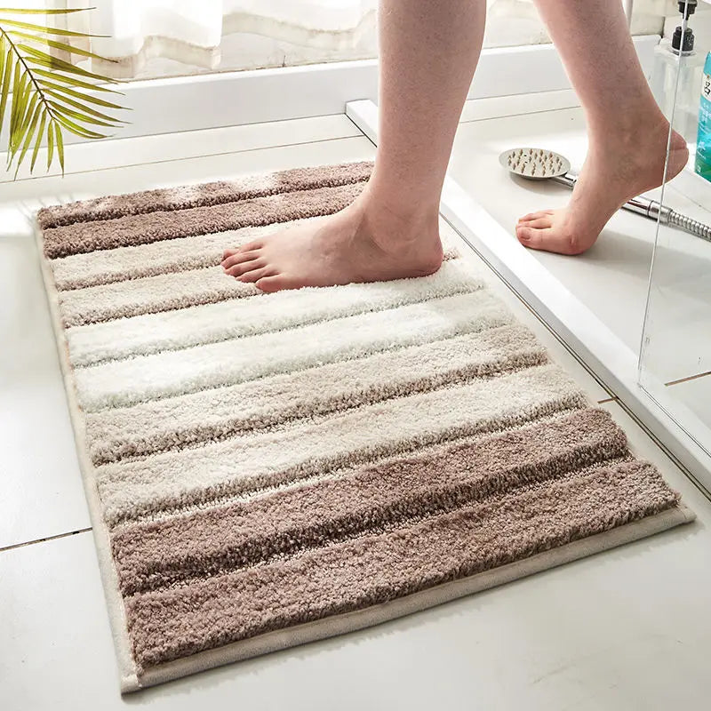 Striped Bathroom Mats - white beige and brown