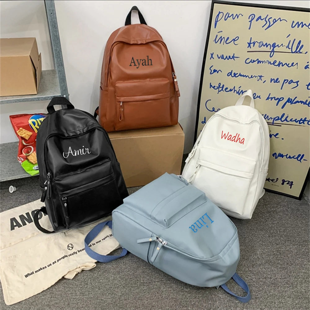 Embroidered Name Retro High School Student PU Bag   - 4 colors