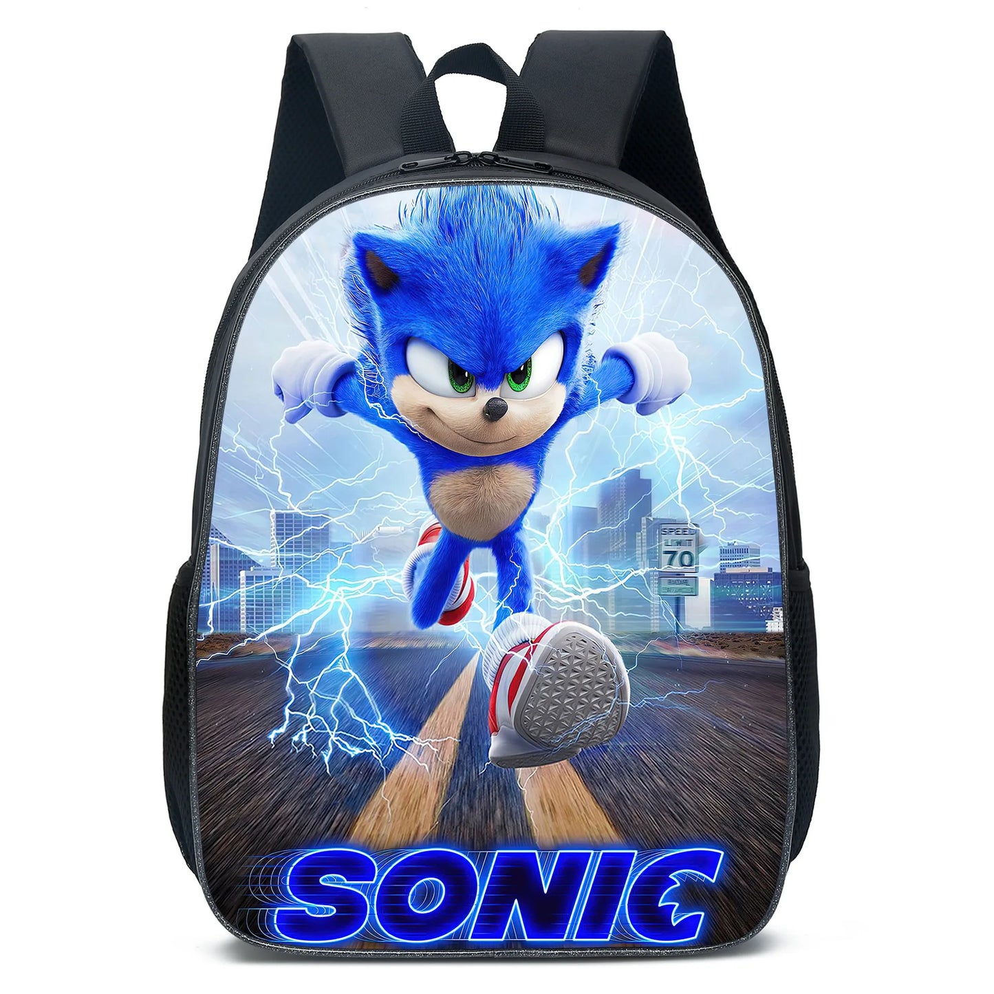 Backpack with Sonic the Hedgehog design on a white background