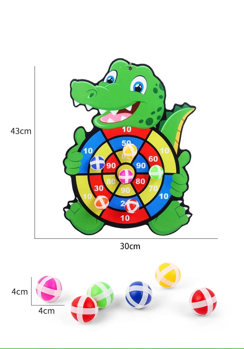 Crocodile-shaped dartboard with measurement details on a white background