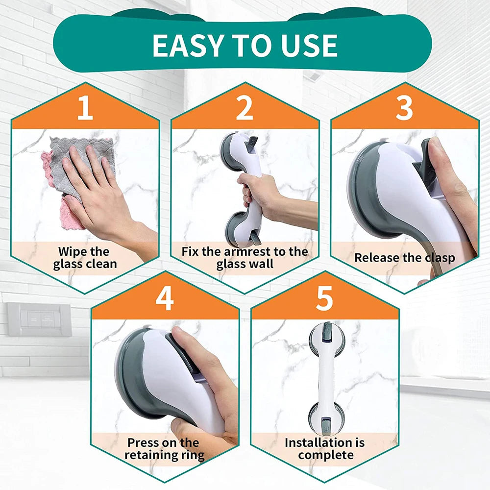 Bathroom shower grab bars with ultra-grip dual locking suction cups for anti-slip safety and support easy to use