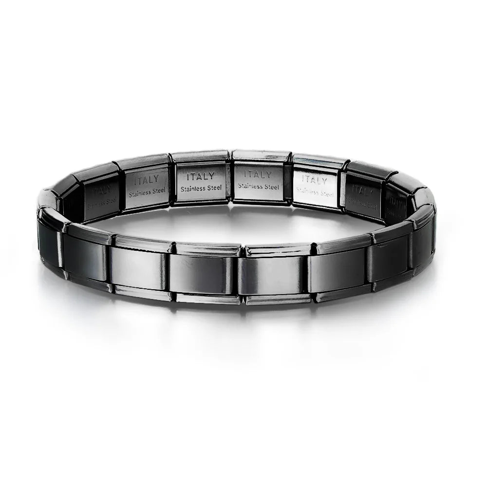 9mm stainless steel Italian charm bracelet with elastic DIY link chain - black