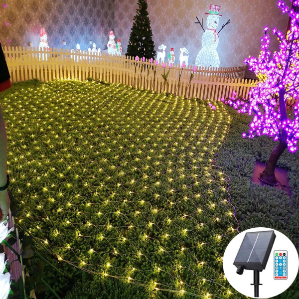 3x2M solar net mesh fairy string lights for outdoor Christmas tree, garden, backyard, wedding, and party decorations - 1