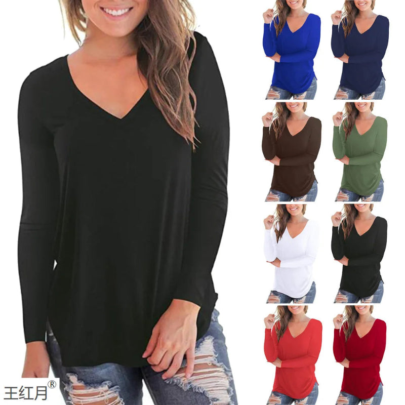Women Top Long Sleeve V-neck - 1